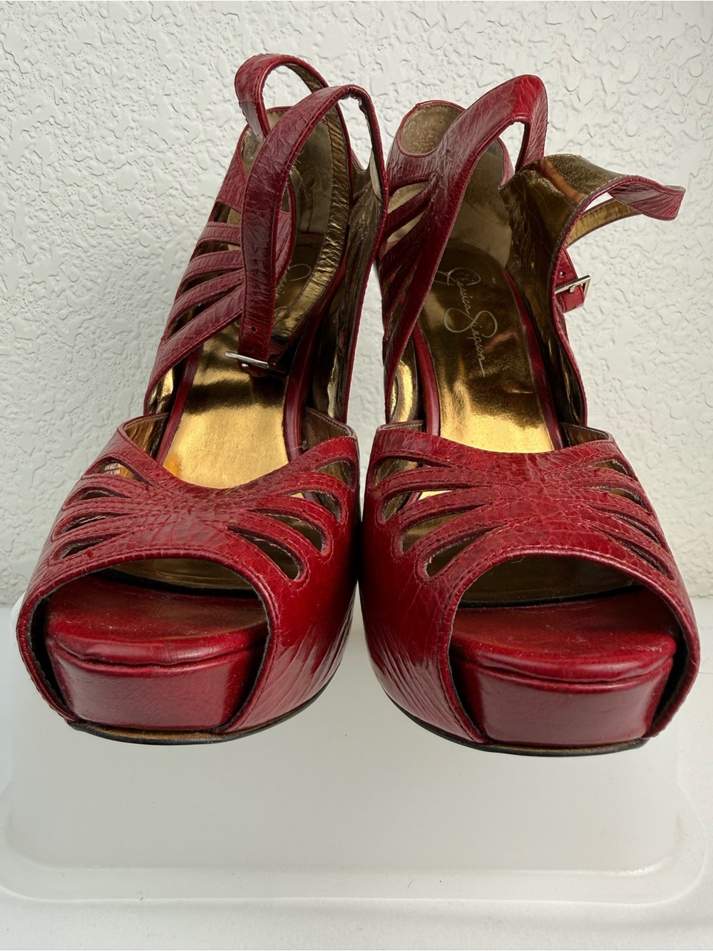 Jessica Simpson | Amona | Red Leather Platform Heels | 9B - Picture 5 of 14